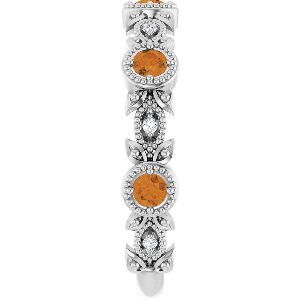 14K White Gold Natural Citrine & .03 CTW Natural Diamond Leaf Ring