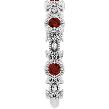 14K White Gold Natural Mozambique Garnet & .03 CTW Natural Diamond Leaf Ring