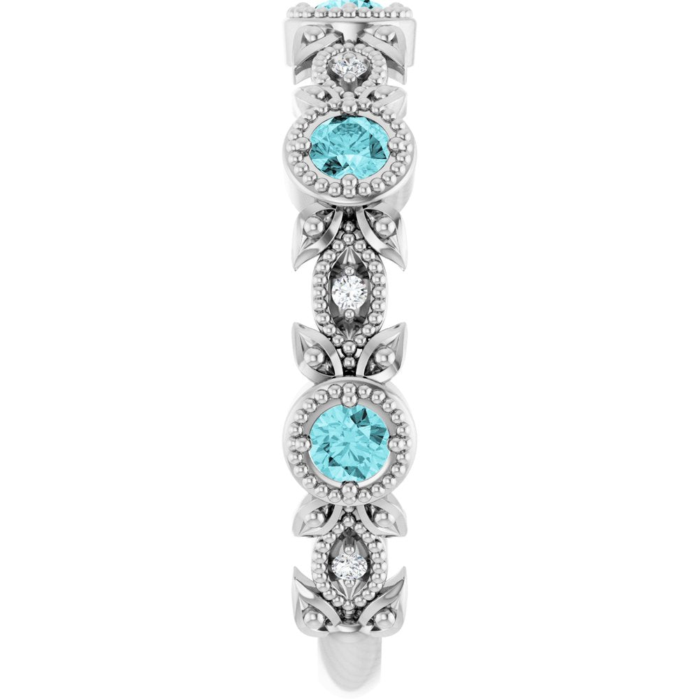 14K White Gold Natural Blue Zircon & .03 CTW Natural Diamond Leaf Ring