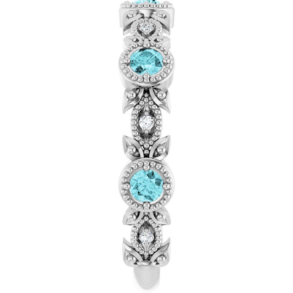 14K White Natural Blue Zircon & .03 CTW Natural Diamond Leaf Ring