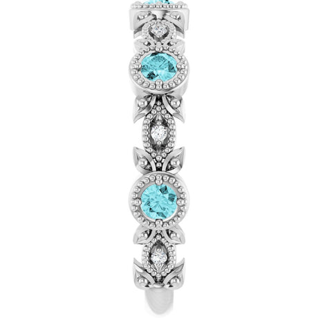 14K White Gold Natural Blue Zircon & .03 CTW Natural Diamond Leaf Ring
