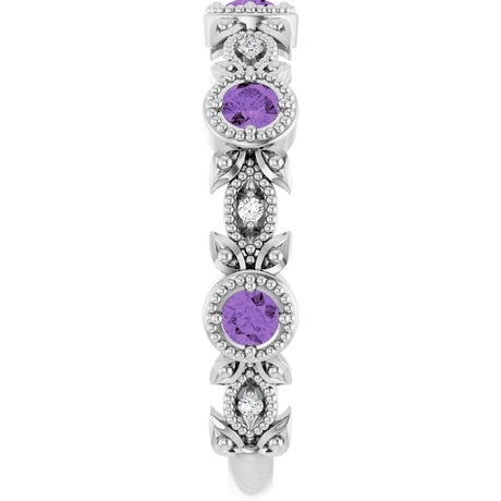 14K White Natural Amethyst & .03 CTW Natural Diamond Leaf Ring