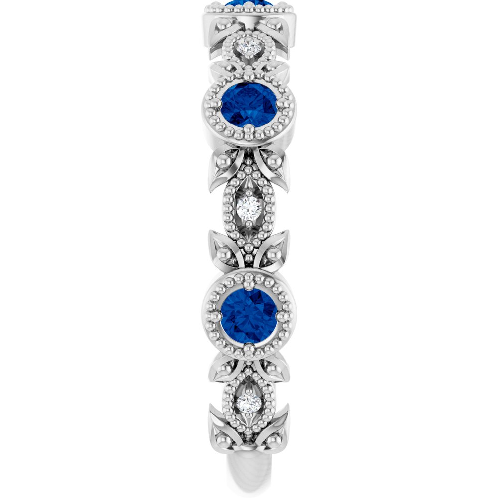 14K White Gold Natural Blue Sapphire & .03 CTW Natural Diamond Leaf Ring