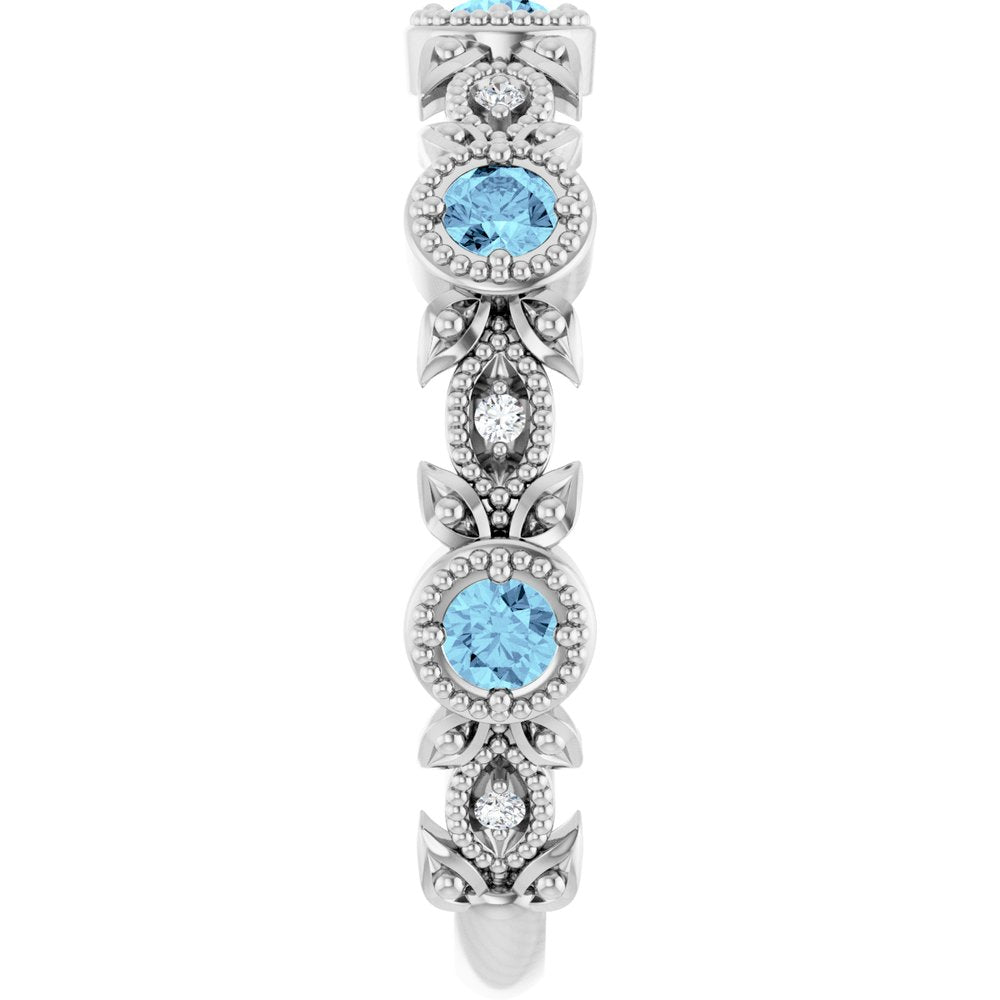 14K White Gold Natural Aquamarine & .03 CTW Natural Diamond Leaf Ring