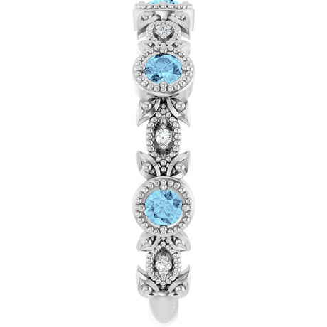 14K White Gold Natural Aquamarine & .03 CTW Natural Diamond Leaf Ring