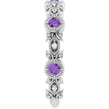 14K White Natural Amethyst & .03 CTW Natural Diamond Leaf Ring