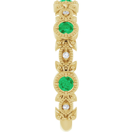 14K Yellow Gold Natural Emerald & .03 CTW Natural Diamond Leaf Ring