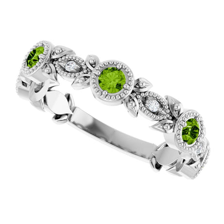 14K White Natural Peridot & .03 CTW Natural Diamond Leaf Ring