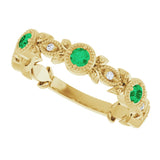 14K Yellow Gold Natural Emerald & .03 CTW Natural Diamond Leaf Ring