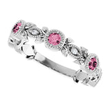 14K White Natural Pink Tourmaline & .03 CTW Natural Diamond Leaf Ring