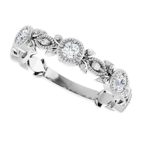 14K White Gold 1/3 CTW Natural Diamond Leaf Ring    