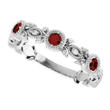 14K White Gold Natural Mozambique Garnet & .03 CTW Natural Diamond Leaf Ring