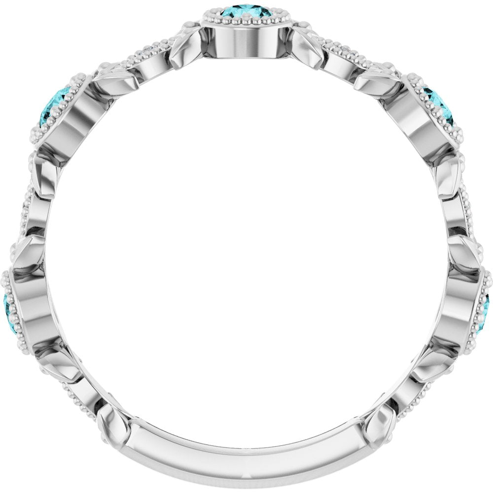 14K White Gold Natural Blue Zircon & .03 CTW Natural Diamond Leaf Ring