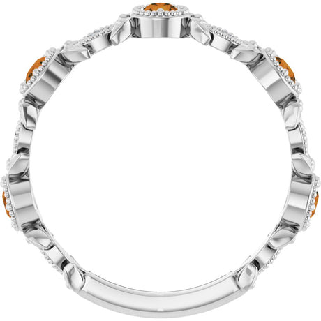 14K White Gold Natural Citrine & .03 CTW Natural Diamond Leaf Ring