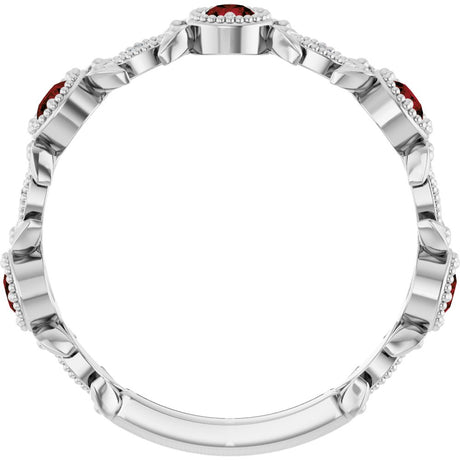 14K White Gold Natural Mozambique Garnet & .03 CTW Natural Diamond Leaf Ring