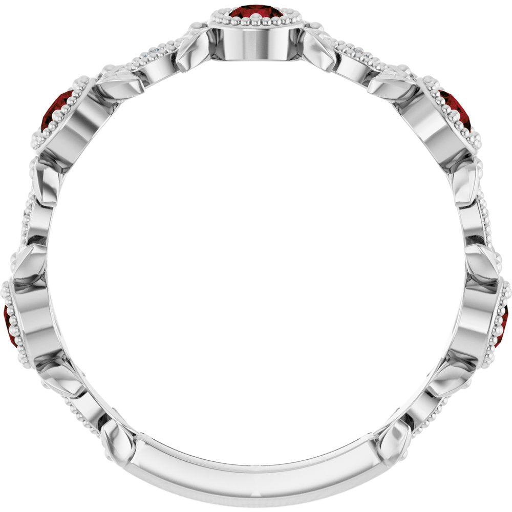 14K White Gold Natural Mozambique Garnet & .03 CTW Natural Diamond Leaf Ring