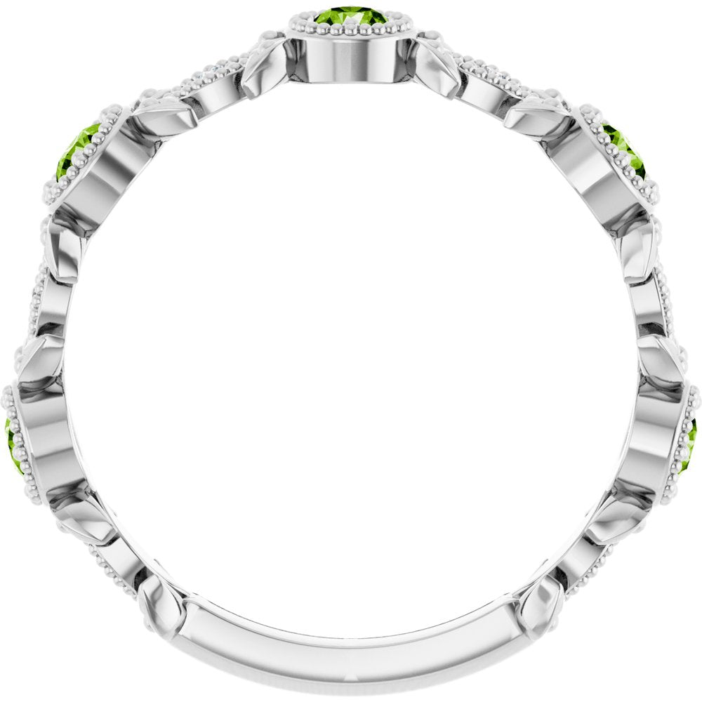 14K White Gold Natural Peridot & .03 CTW Natural Diamond Leaf Ring