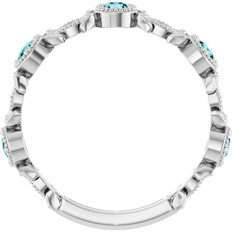14K White Gold Natural Blue Zircon & .03 CTW Natural Diamond Leaf Ring