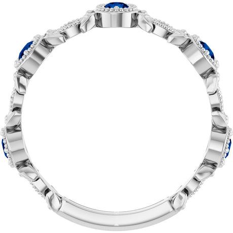 14K White Gold Natural Blue Sapphire & .03 CTW Natural Diamond Leaf Ring