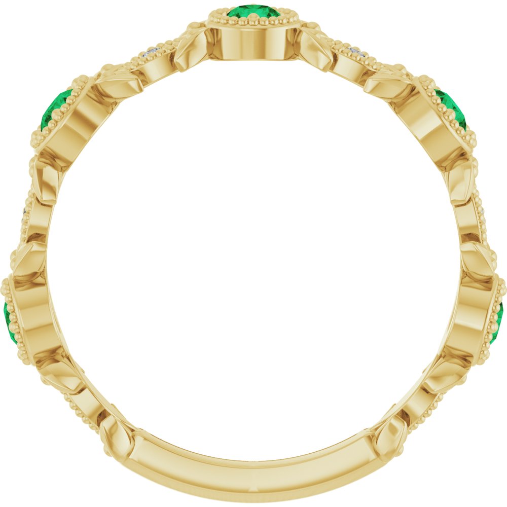 14K Yellow Gold Natural Emerald & .03 CTW Natural Diamond Leaf Ring