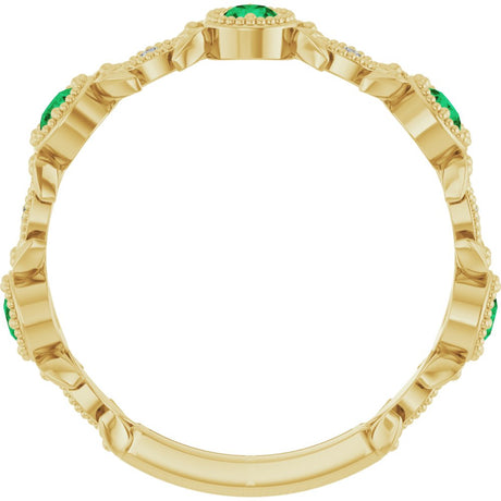 14K Yellow Gold Natural Emerald & .03 CTW Natural Diamond Leaf Ring