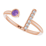 14K Rose Natural Amethyst & .05 CTW Natural Diamond Bar Ring