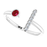 14K White Natural Ruby & .05 CTW Natural Diamond Bar Ring