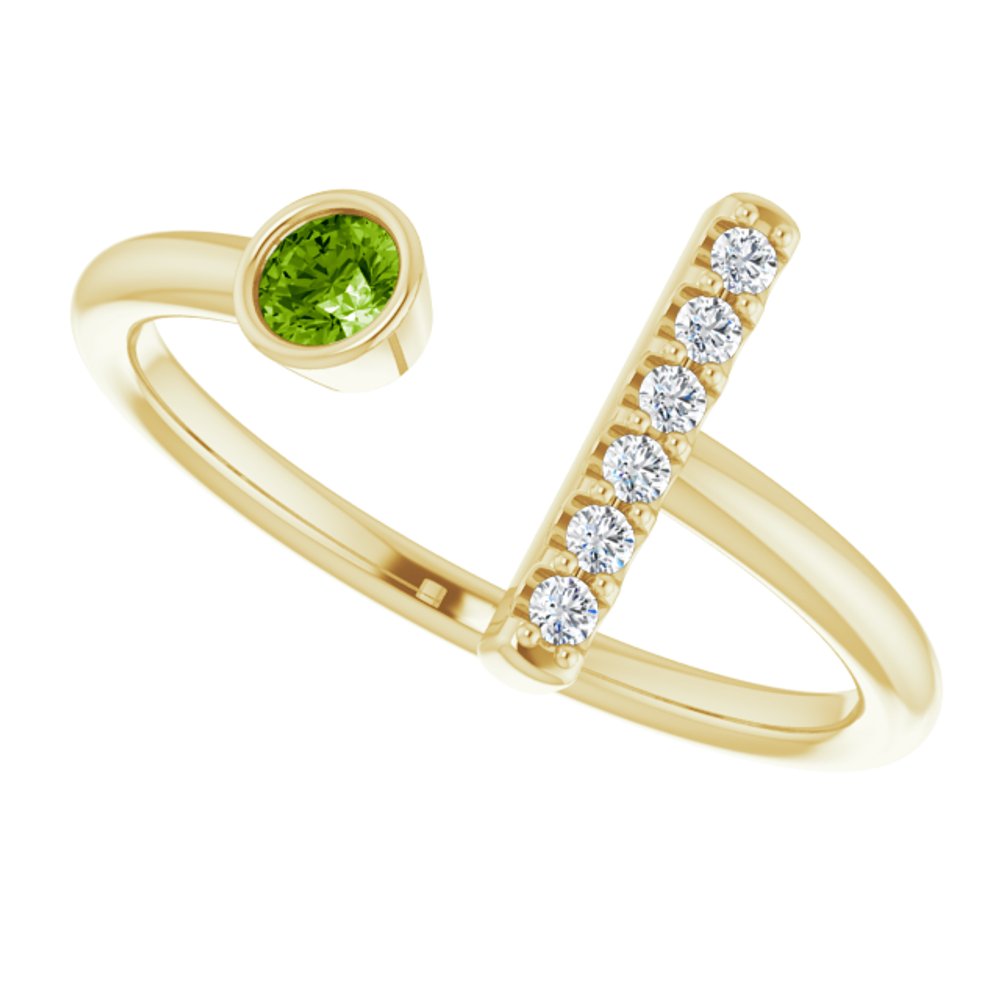 14K Yellow Gold Natural Peridot & .05 CTW Natural Diamond Bar Ring
