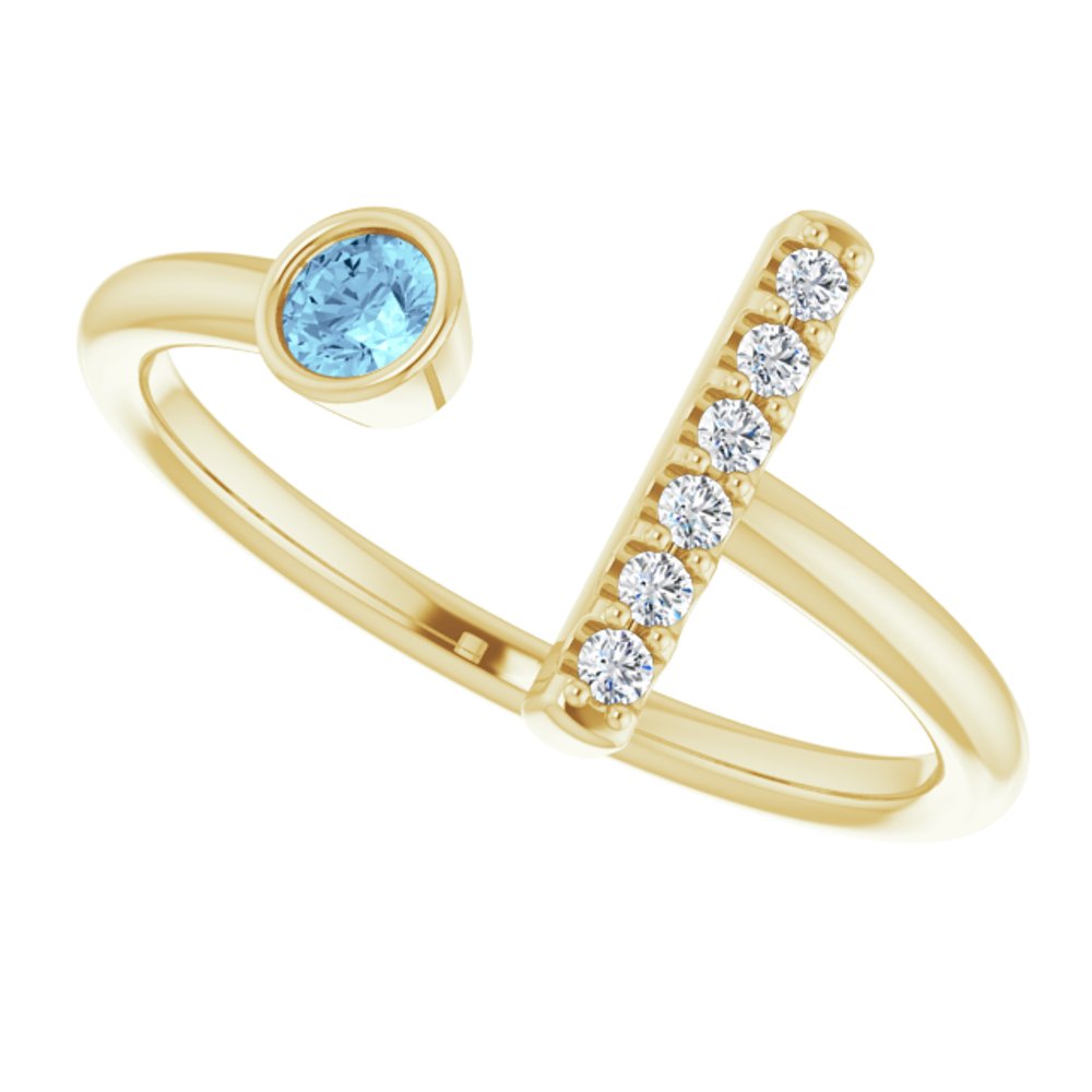 14K Yellow Natural Aquamarine & .05 CTW Natural Diamond Bar Ring