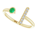 14K Yellow Lab-Grown Emerald & .05 CTW Natural Diamond Bar Ring