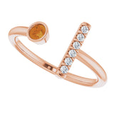 14K Rose Natural Citrine & .05 CTW Natural Diamond Bar Ring