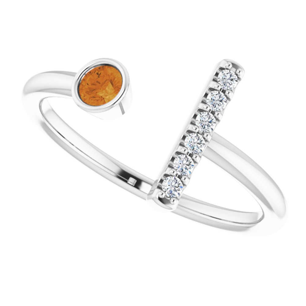 14K White Natural Citrine & .05 CTW Natural Diamond Bar Ring