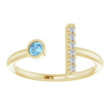 14K Yellow Gold Natural Aquamarine & .05 CTW Natural Diamond Bar Ring
