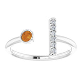 14K White Natural Citrine & .05 CTW Natural Diamond Bar Ring