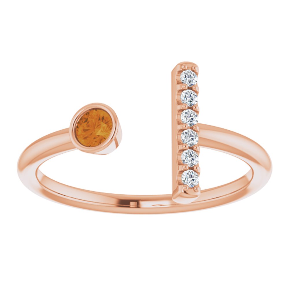 14K Rose Natural Citrine & .05 CTW Natural Diamond Bar Ring