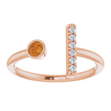 14K Rose Natural Citrine & .05 CTW Natural Diamond Bar Ring