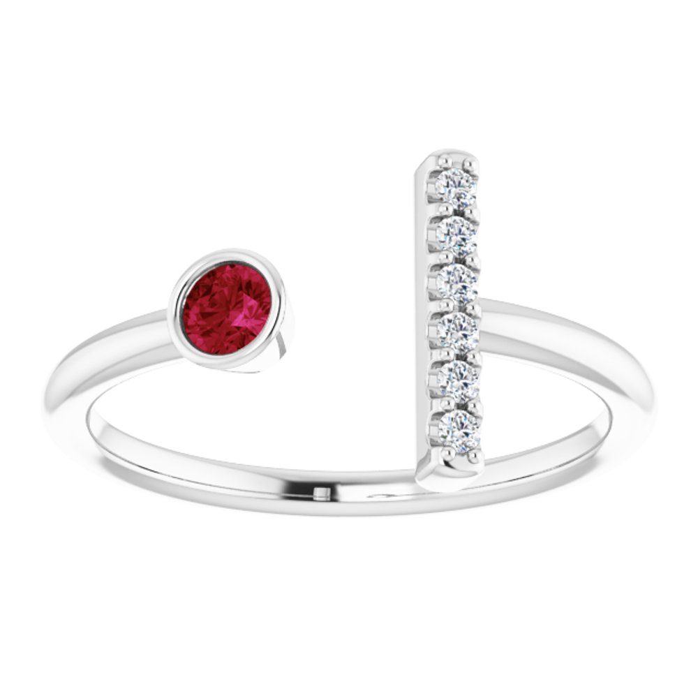 14K White Natural Ruby & .05 CTW Natural Diamond Bar Ring