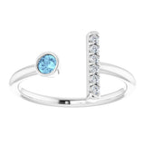 14K White Natural Aquamarine & .05 CTW Natural Diamond Bar Ring