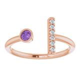 14K Rose Natural Amethyst & .05 CTW Natural Diamond Bar Ring