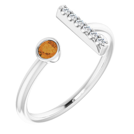 14K White Natural Citrine & .05 CTW Natural Diamond Bar Ring