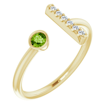 14K Yellow Gold Natural Peridot & .05 CTW Natural Diamond Bar Ring