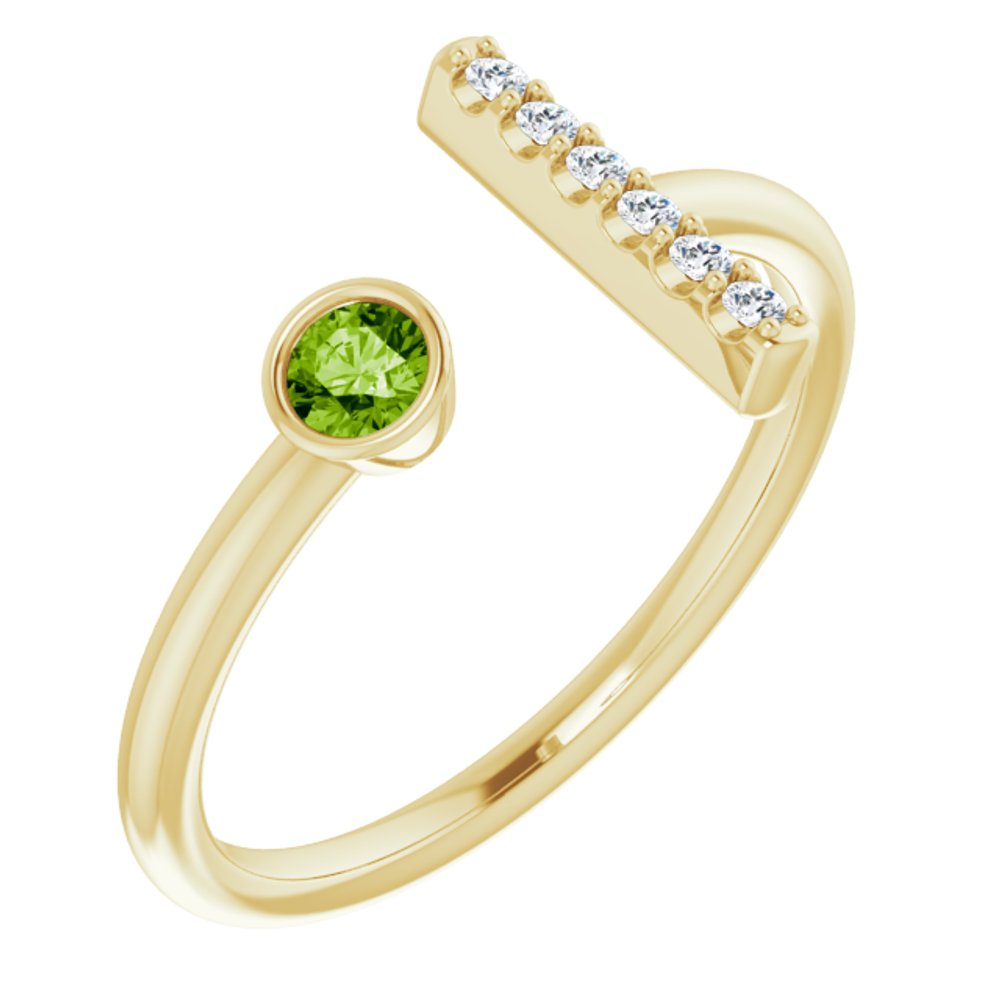 14K Yellow Gold Natural Peridot & .05 CTW Natural Diamond Bar Ring