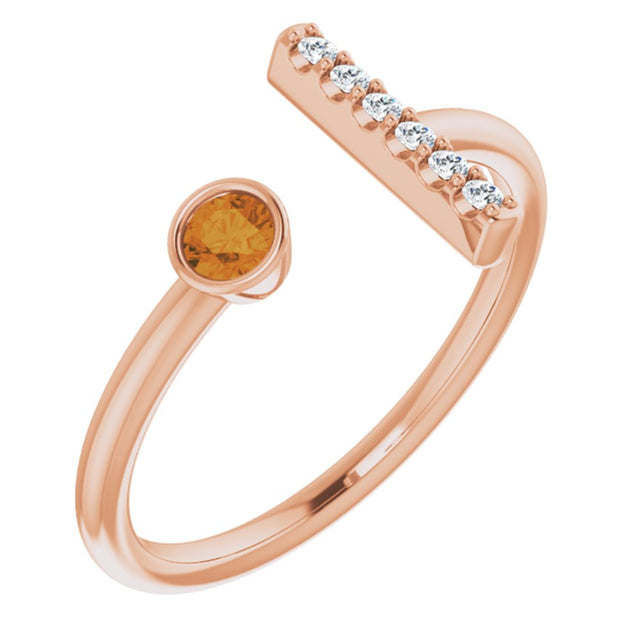 14K Rose Natural Citrine & .05 CTW Natural Diamond Bar Ring