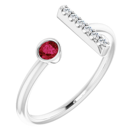 14K White Natural Ruby & .05 CTW Natural Diamond Bar Ring