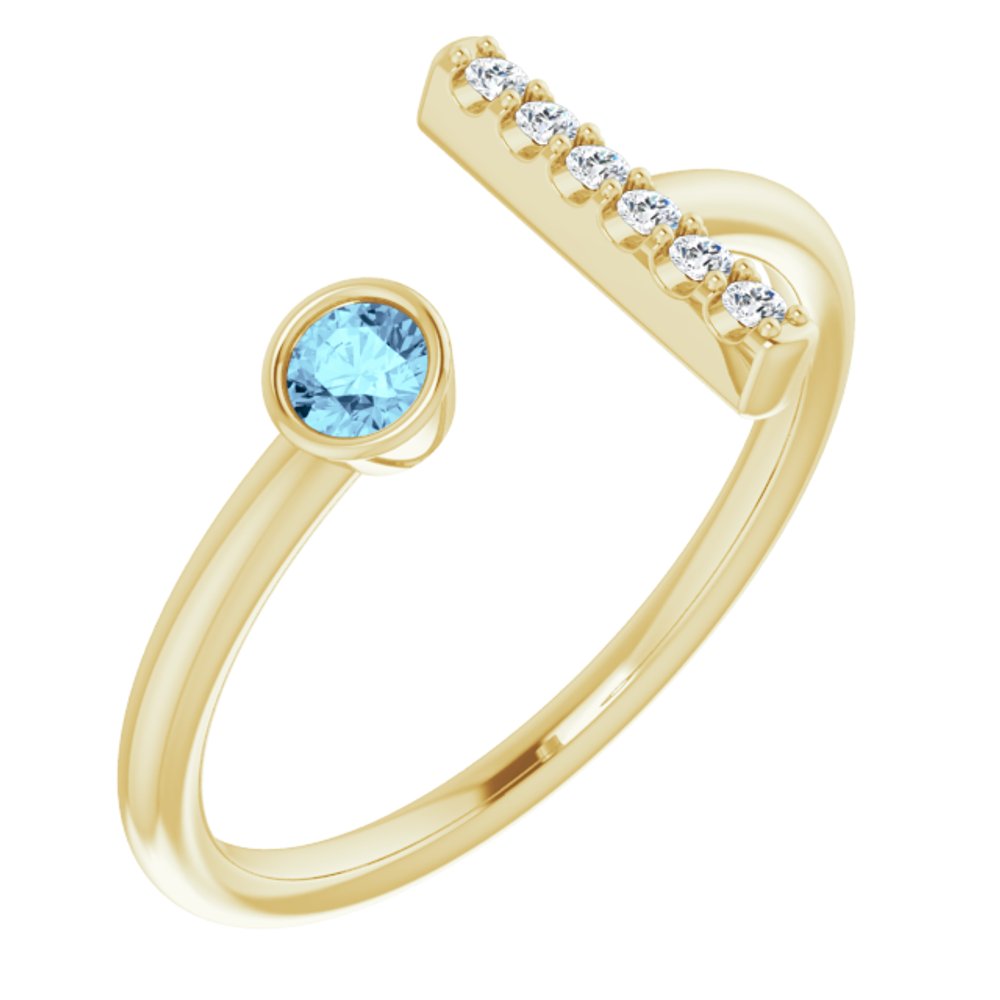 14K Yellow Gold Natural Aquamarine & .05 CTW Natural Diamond Bar Ring