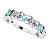 14K White Gold Natural Aquamarine & .02 CTW Natural Diamond Scroll Ring