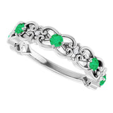 14K White Gold Natural Emerald & .02 CTW Natural Diamond Scroll Ring