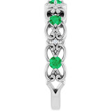 14K White Gold Natural Emerald & .02 CTW Natural Diamond Scroll Ring