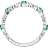 14K White Gold Natural Emerald & .02 CTW Natural Diamond Scroll Ring