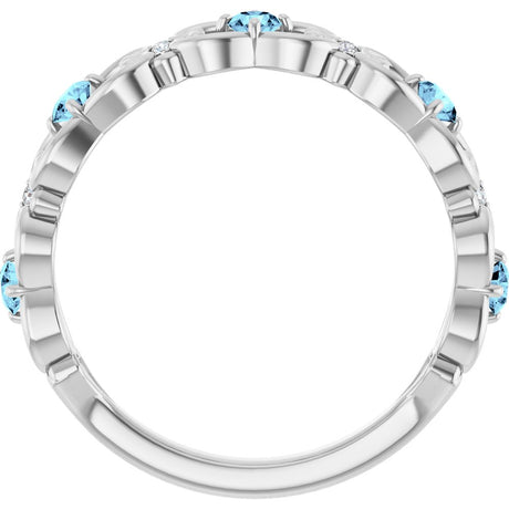 14K White Gold Natural Aquamarine & .02 CTW Natural Diamond Scroll Ring